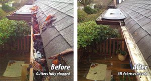 Gutter cleaning services - before and after