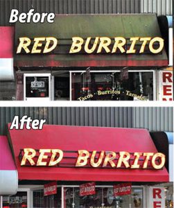 before and after - red burrito awnings cleaned