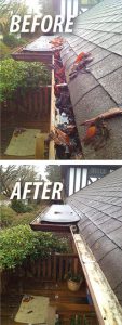 before and after gutters are cleaned
