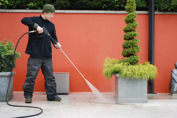 Pressure washing patio