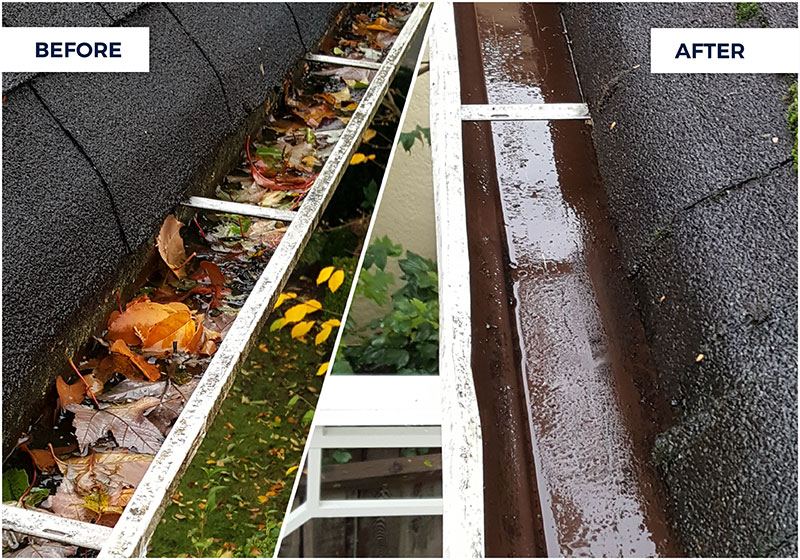 Gutter cleaning before and after