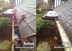 Gutter cleaning before and after